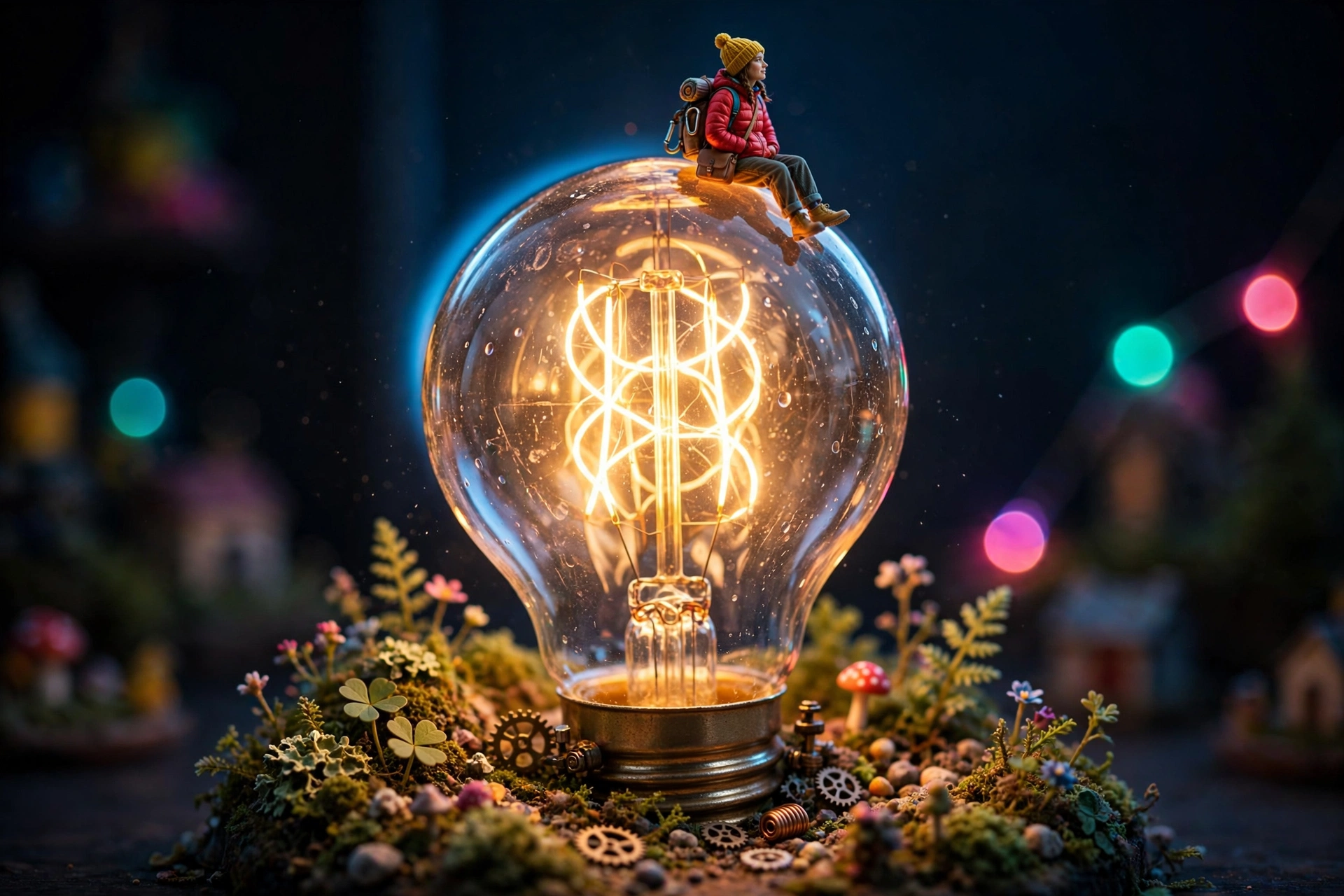 Tiny Person on a Lightbulb