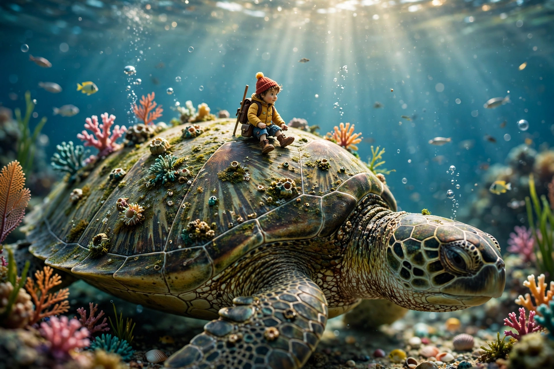 Tiny Person with Giant Turtle