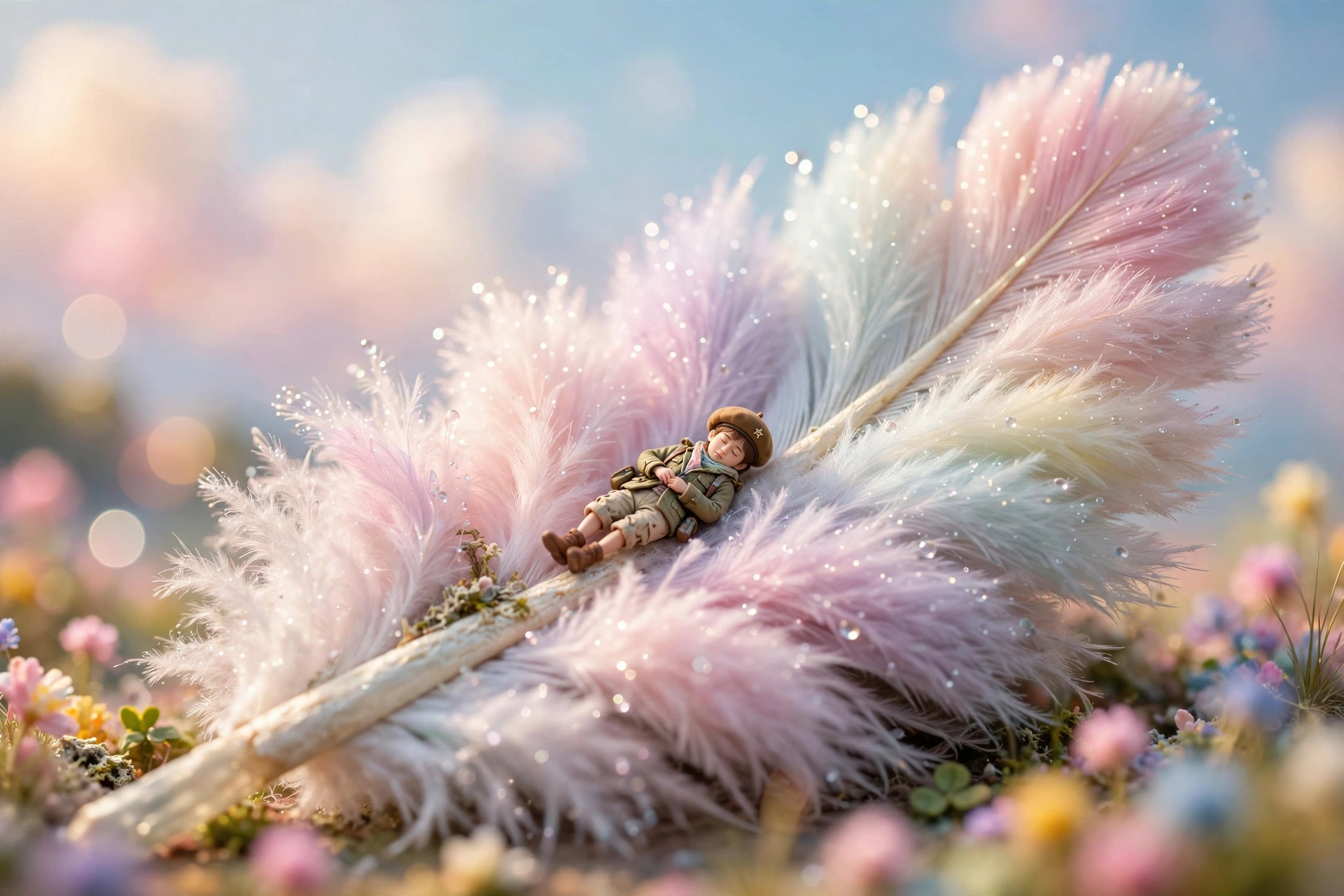 Tiny Person with Giant Feather