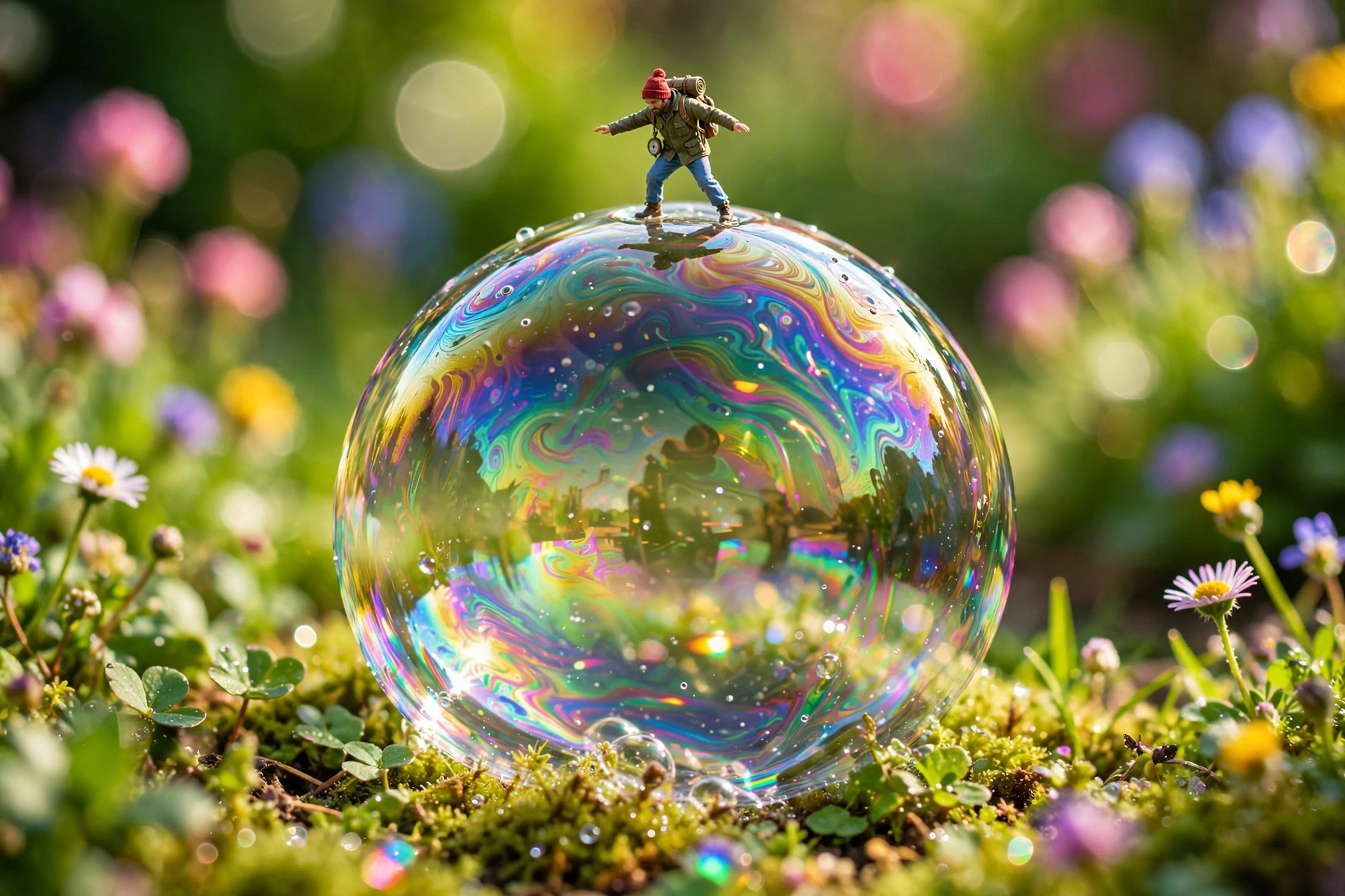 Tiny Person on a Soap Bubble