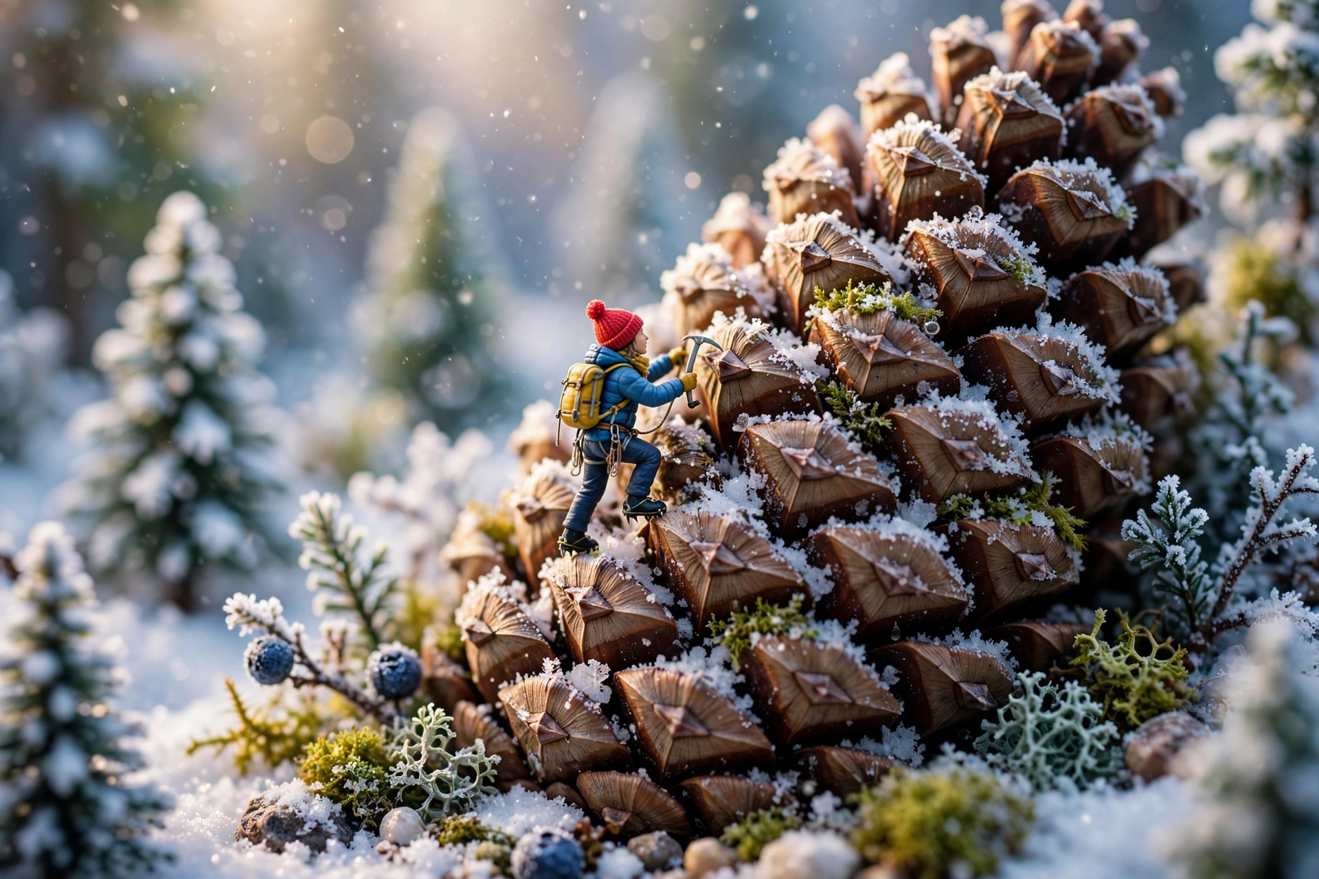 Tiny Person with Giant Pinecone