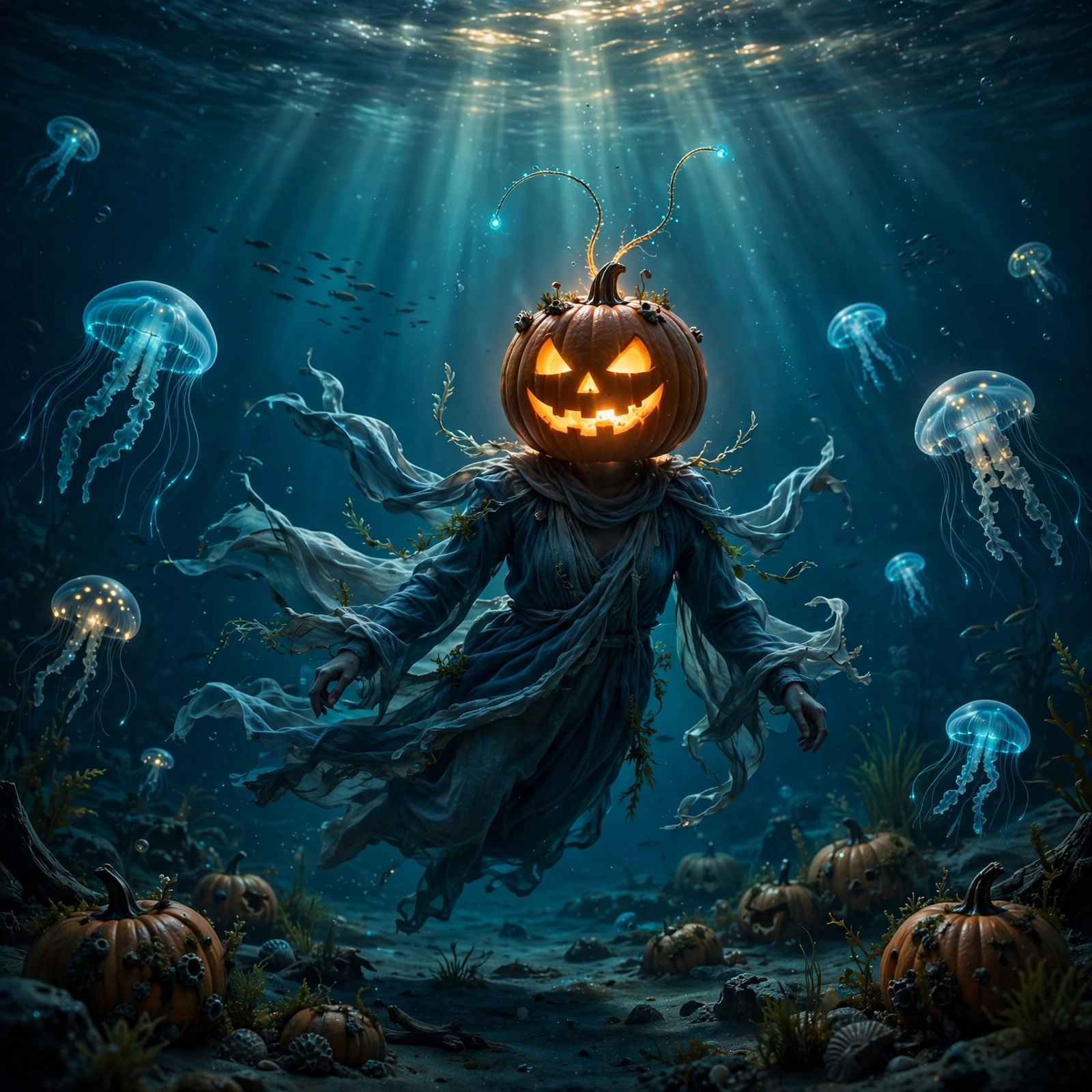 Pumpkin Head Underwater Scene