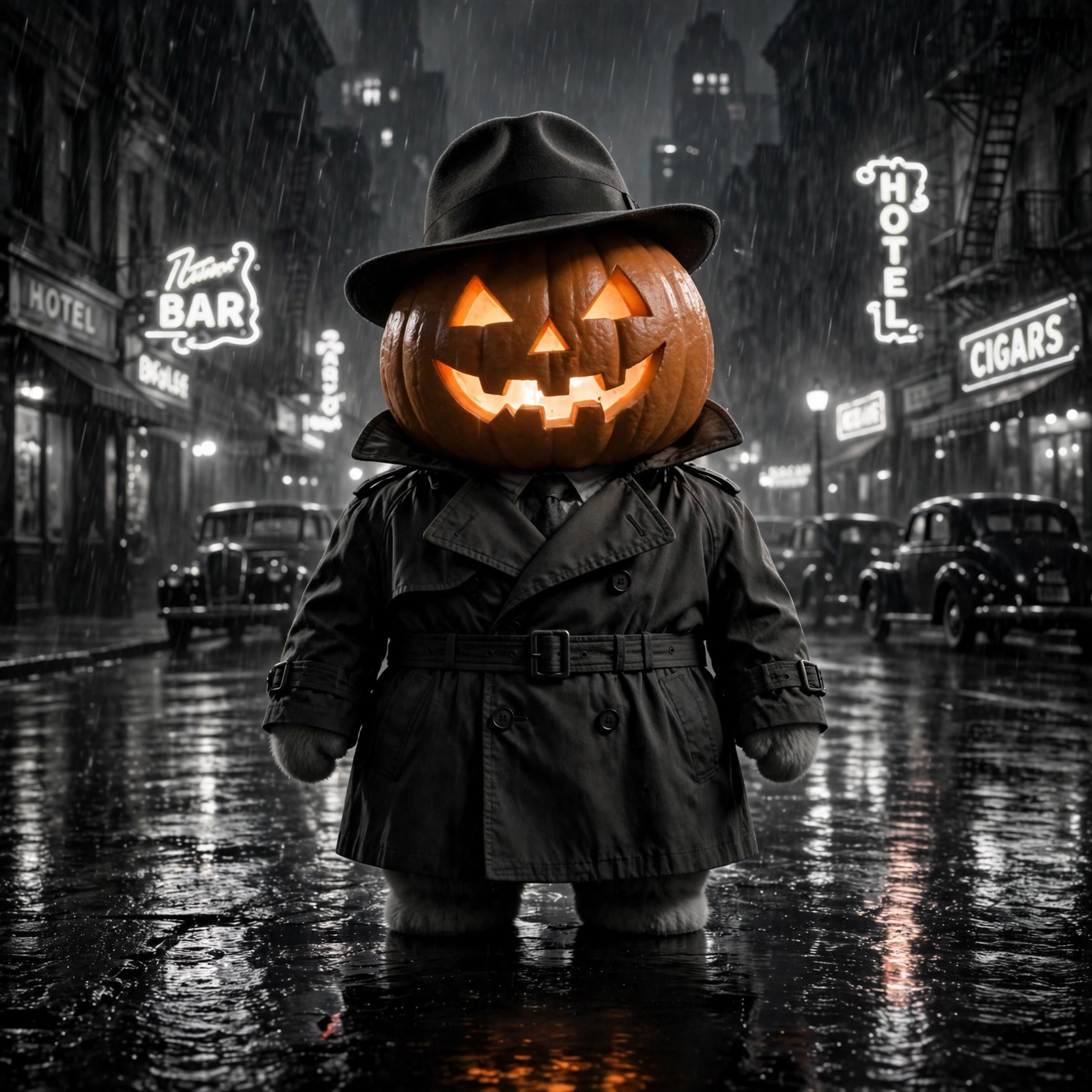 Pumpkin Head Detective Noir