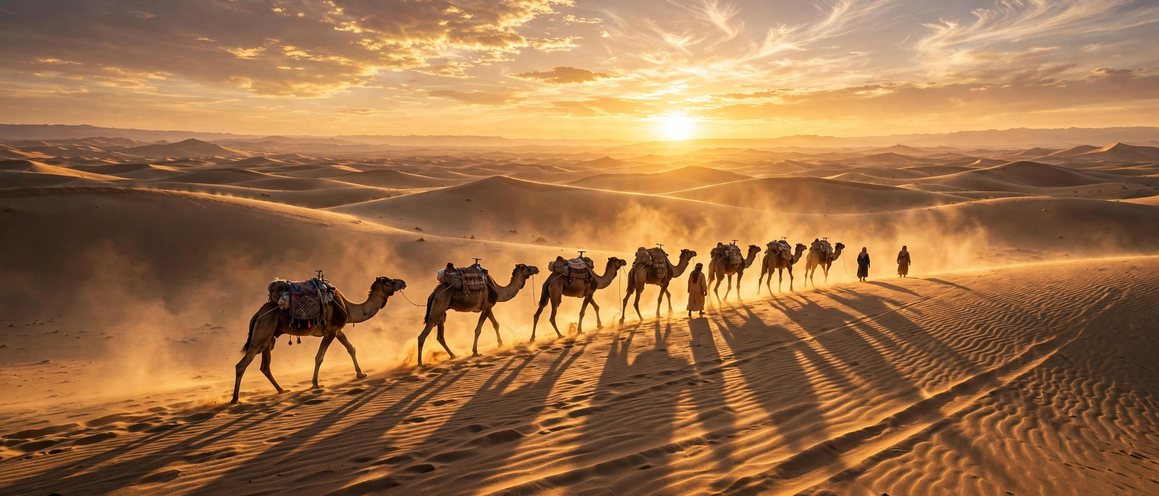 AI Video Desert Caravan Sunset