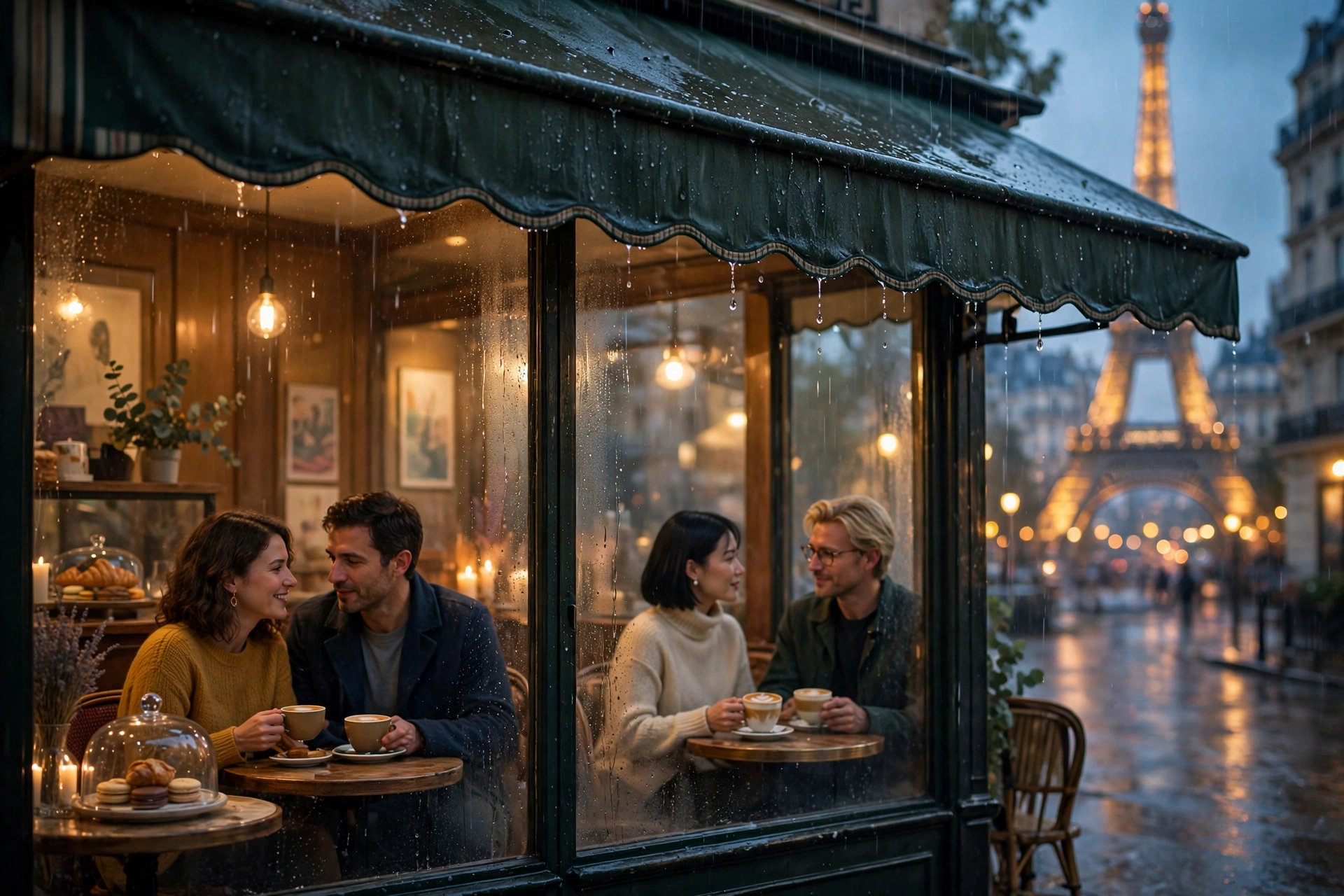 AI Video Paris Cafe Rain