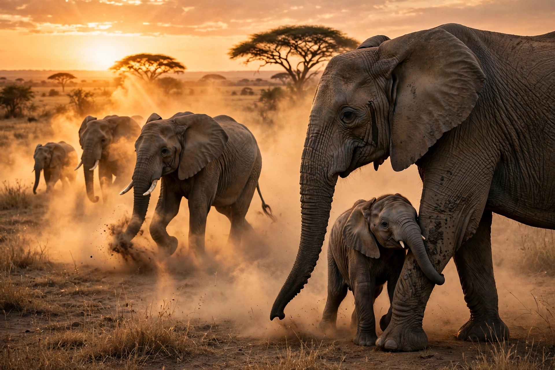 AI Video Safari Elephants Dust