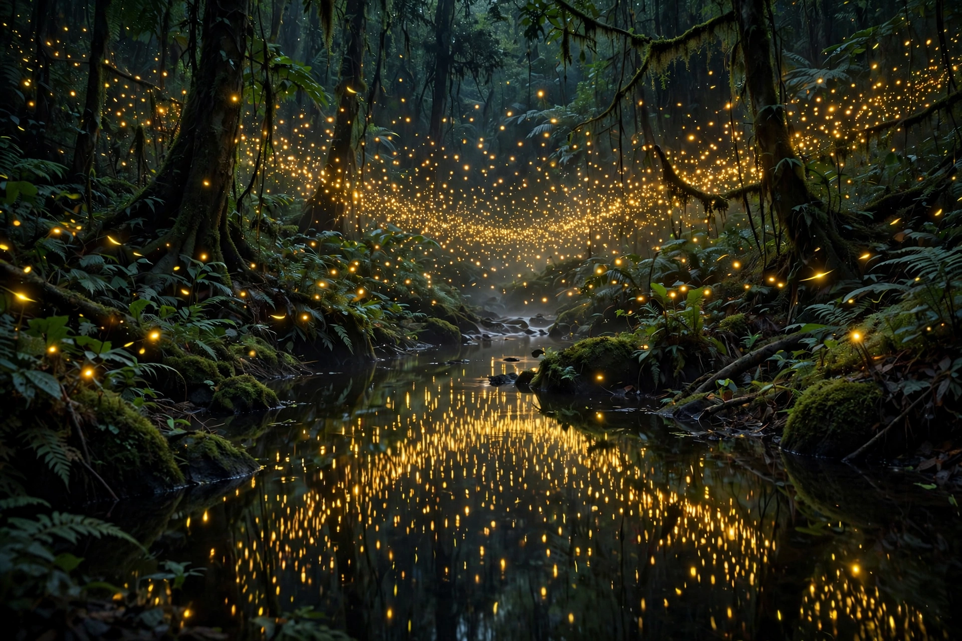 AI Video Fireflies Forest Night