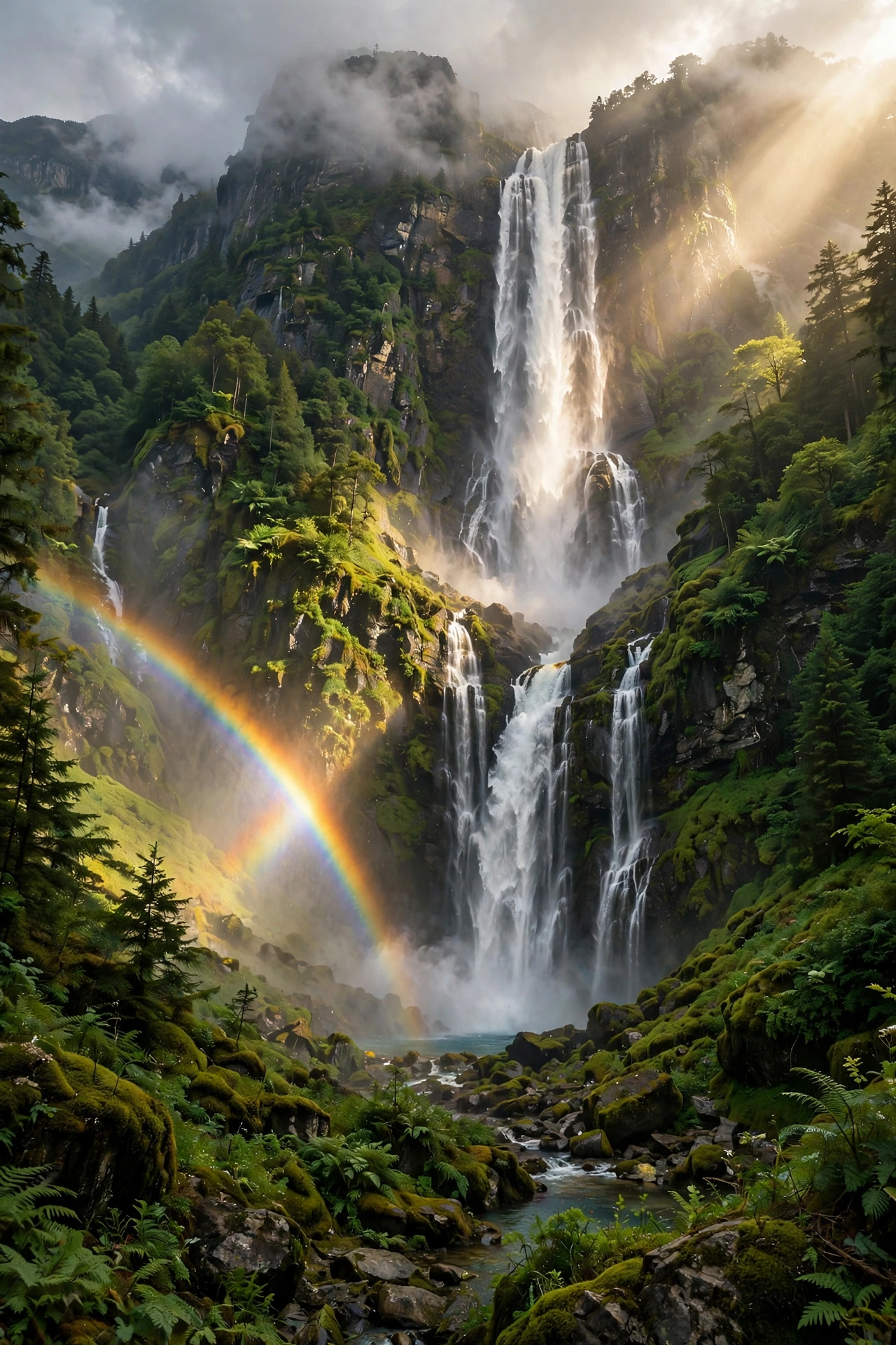 AI Video Waterfall Mist Rainbow
