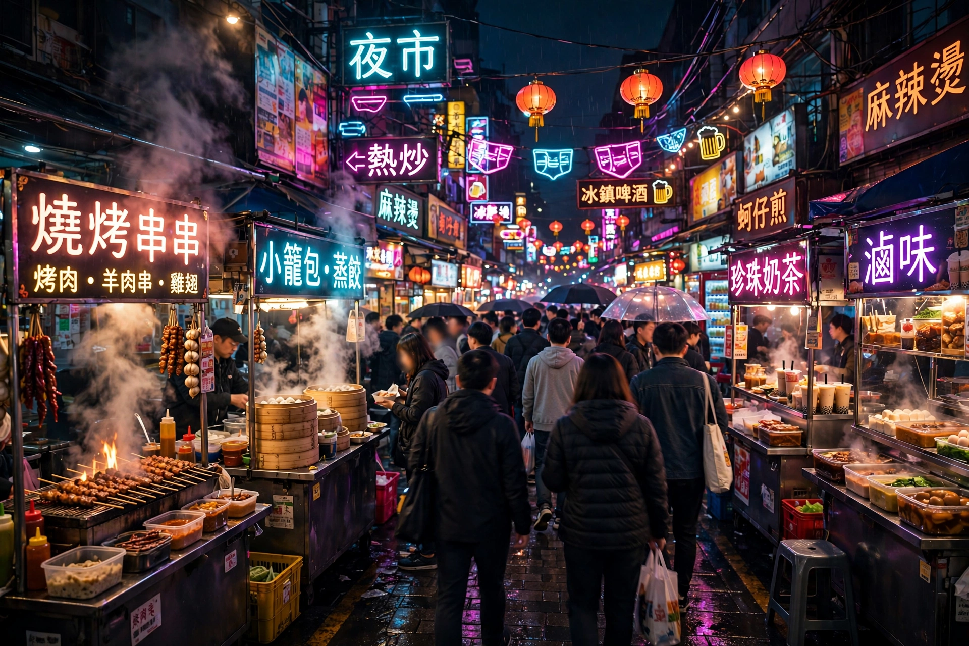 AI Video Night Market Neon