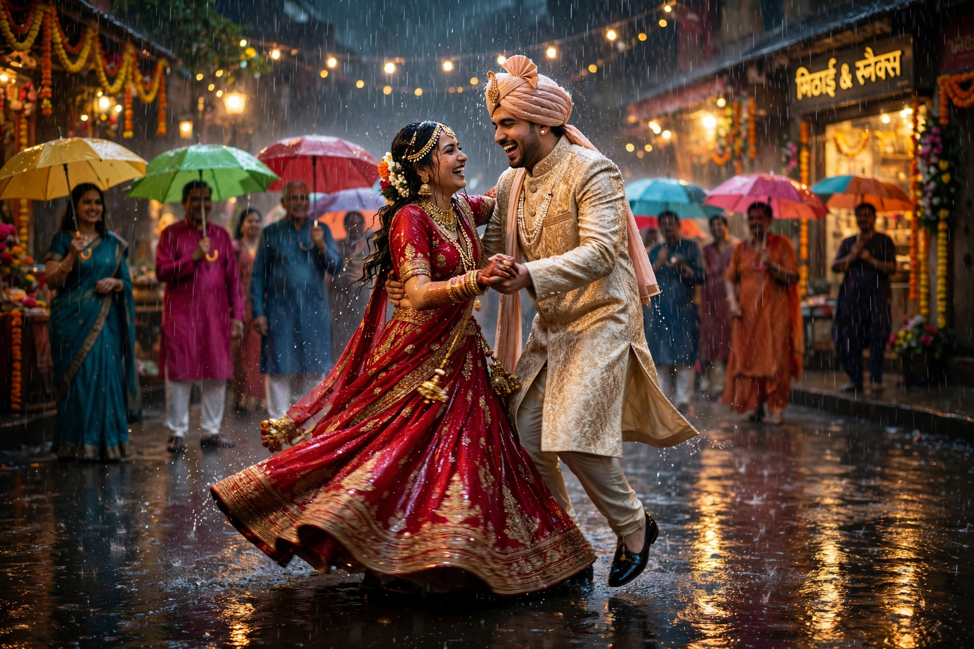 Couple Rain Baraat