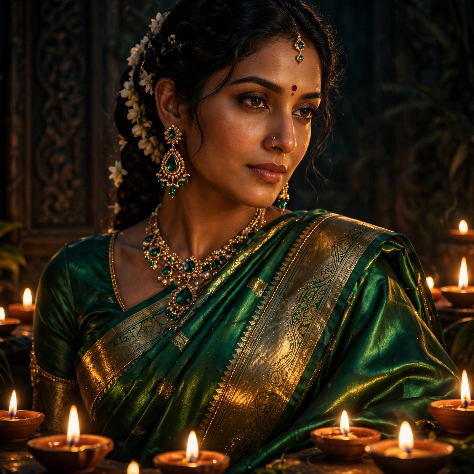 Emerald Saree Candle Glow