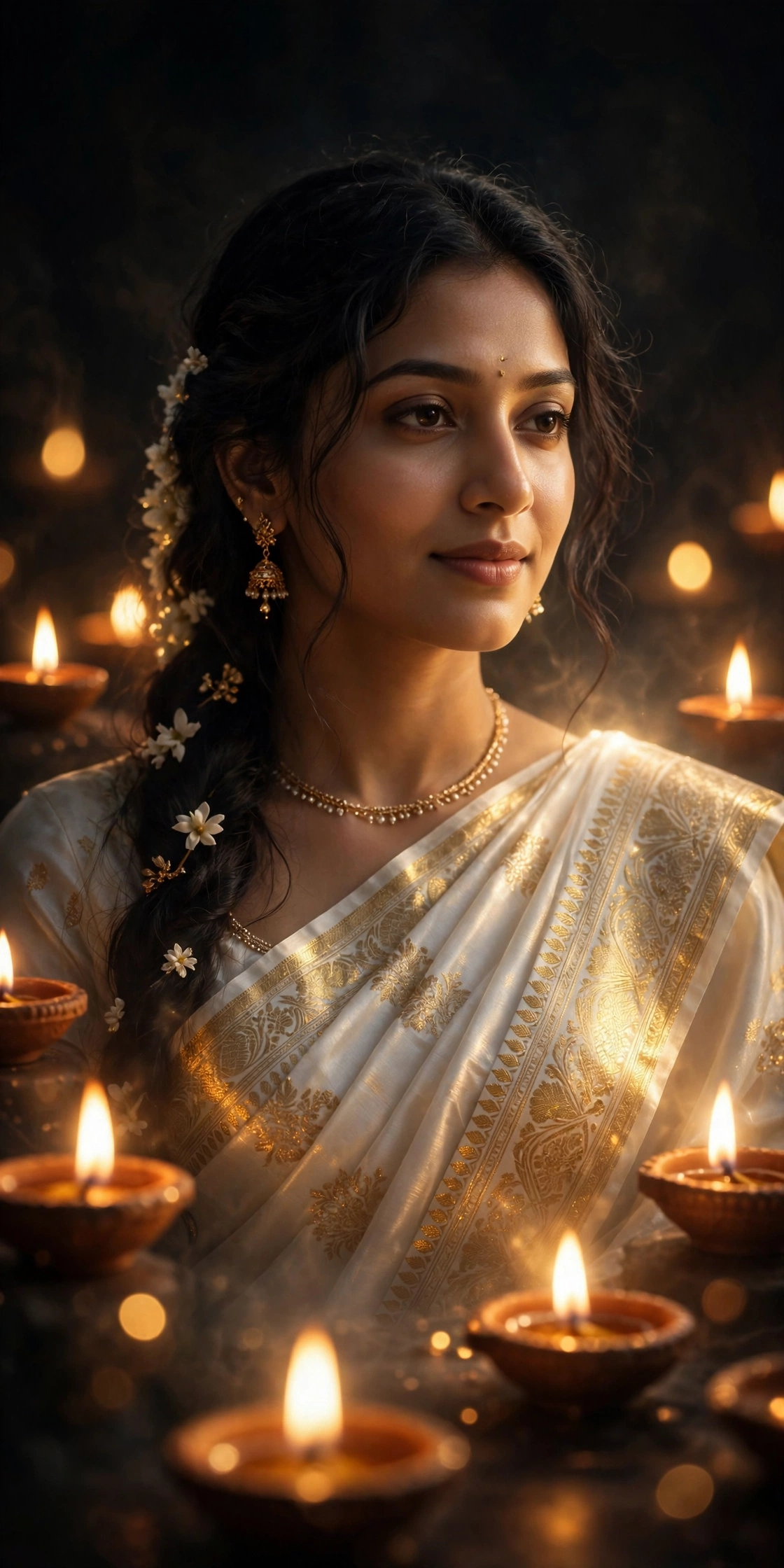White Gold Saree Diwali