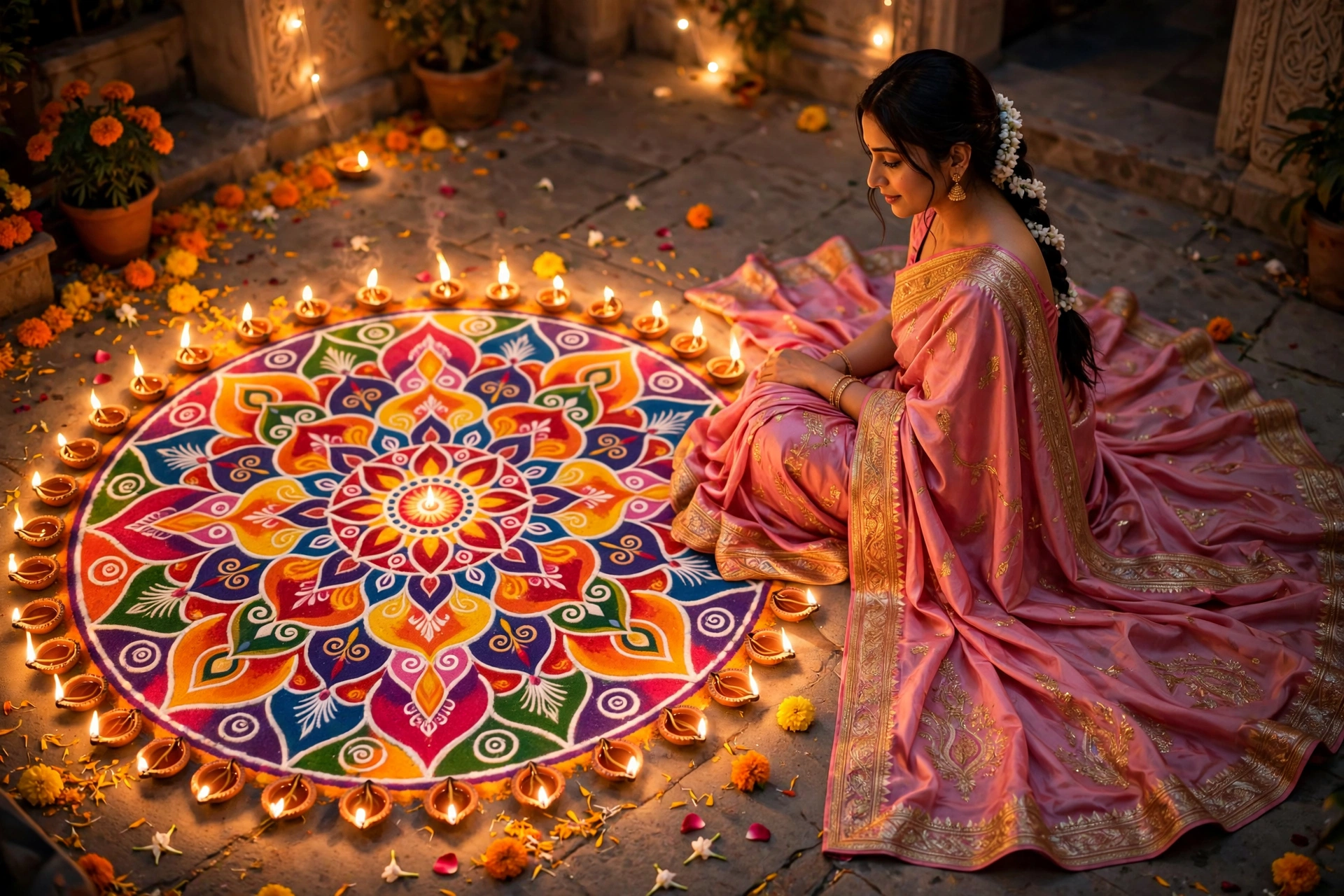 Saree Diya Rangoli Floor