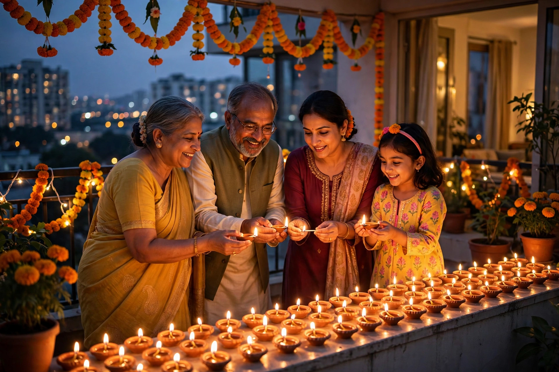 Family Diya Lighting