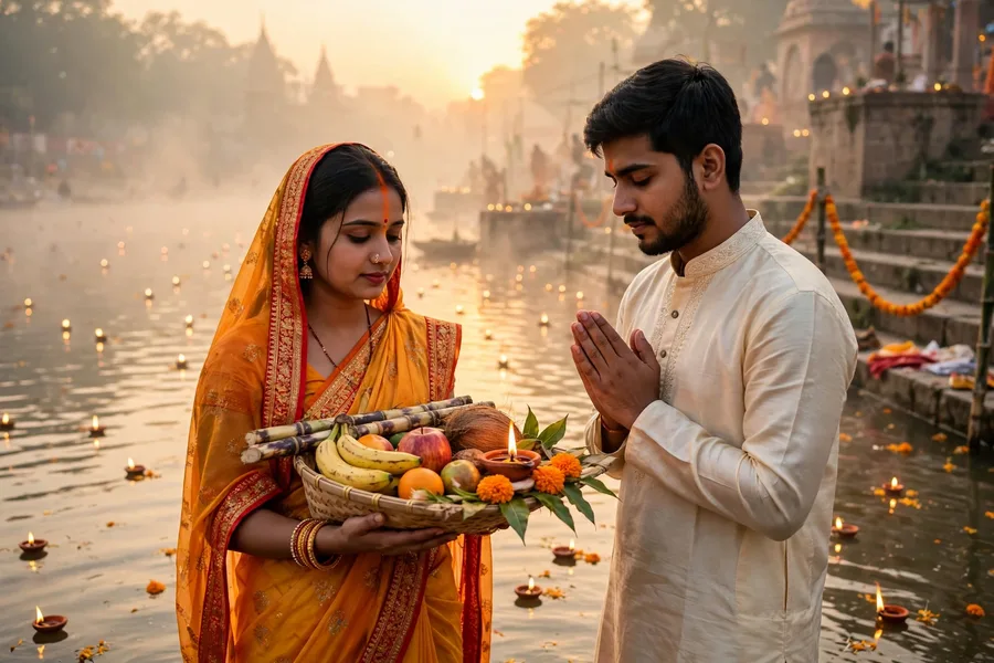 Chhath Puja Sunrise Couple