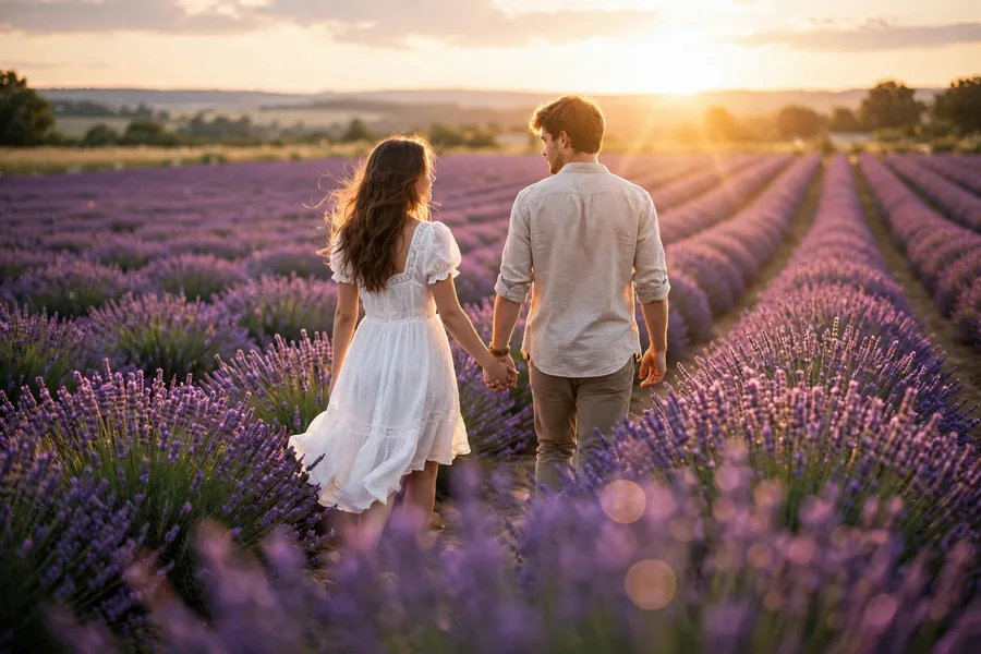 Lavender Field Sunset Couple