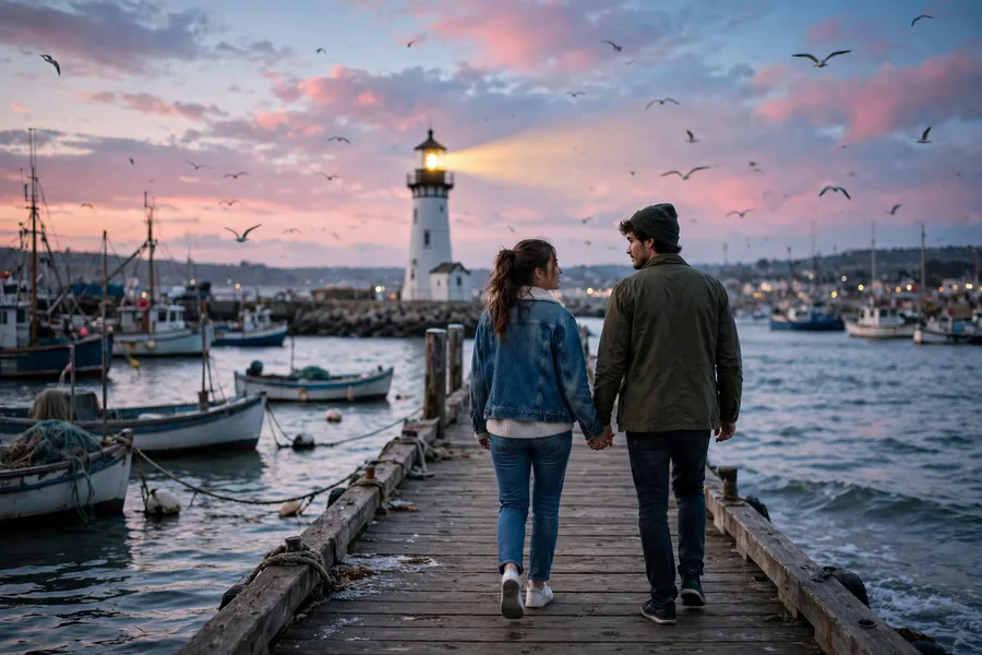 Harbor Lighthouse Walk Couple