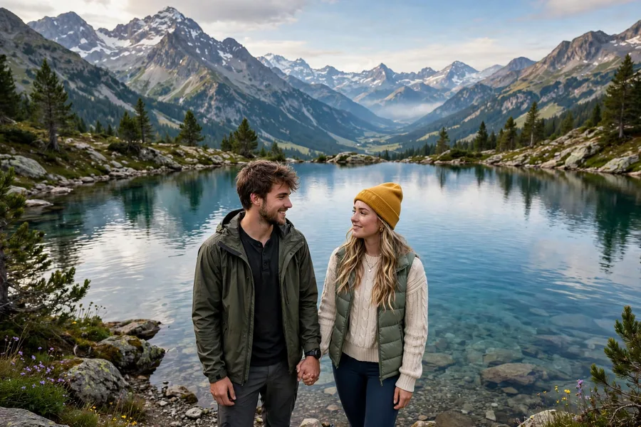 Couple Wallpaper at a Mountain Lake