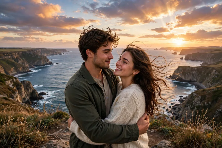 Couple Wallpaper Ocean Cliff Sunset