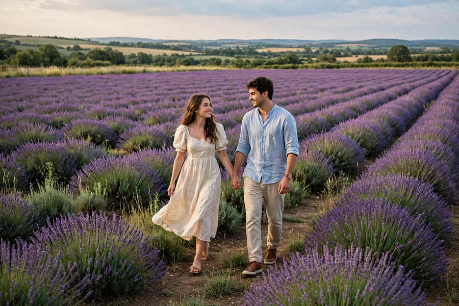 Couple Wallpaper Lavender Field Wide Shot