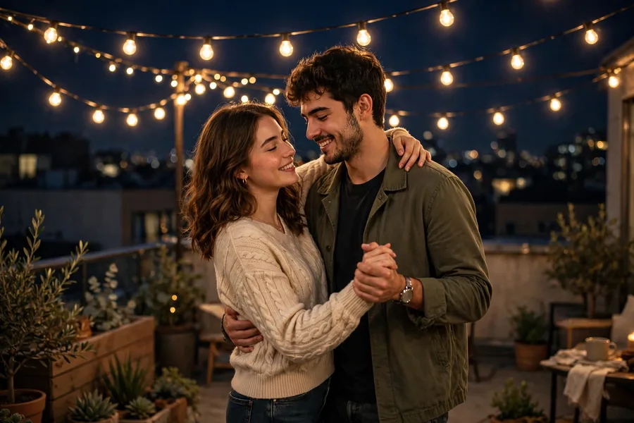 Couple Video Rooftop Fairy Lights