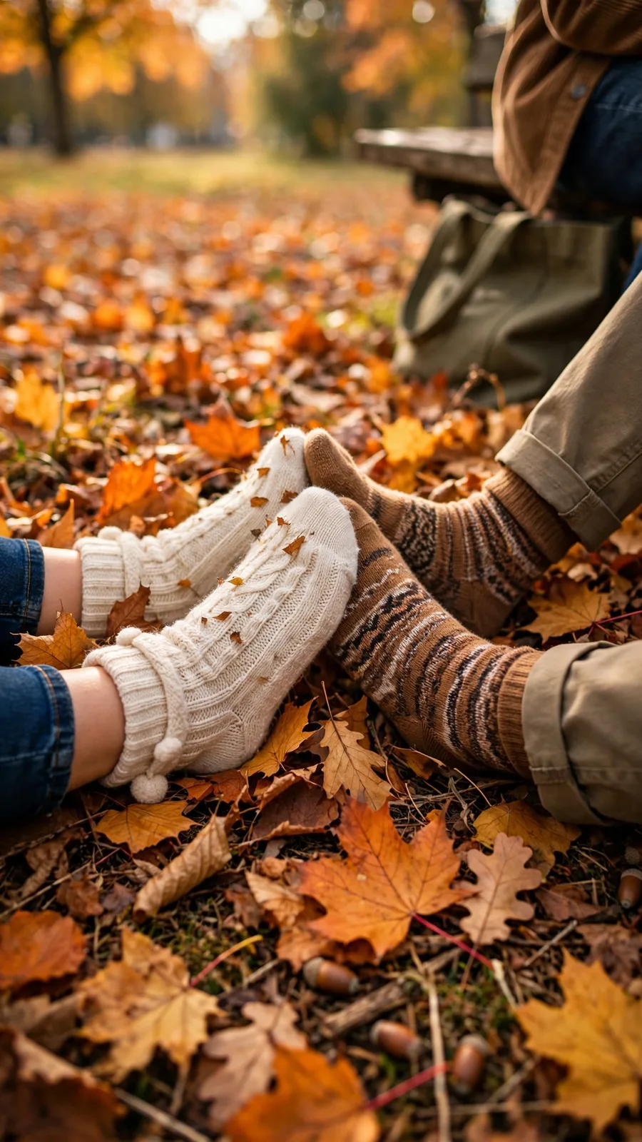 Couple Story Feet in Autumn Leaves