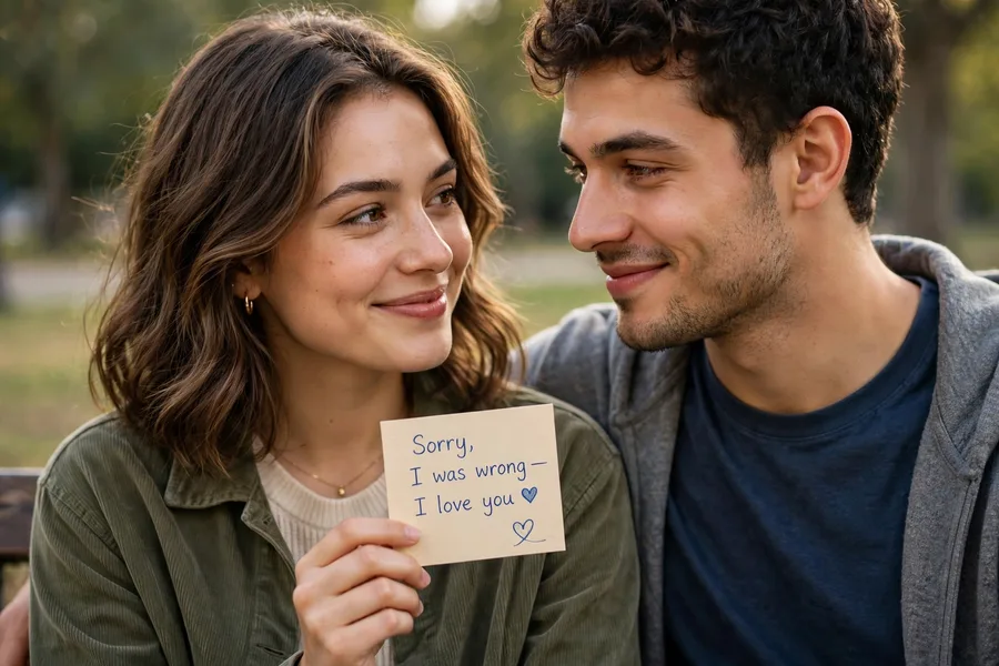 Sorry Couple Holding a Sorry Card