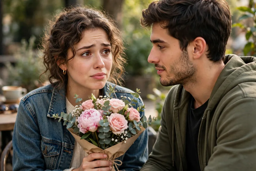 Sorry Couple Puppy Eyes with Flowers