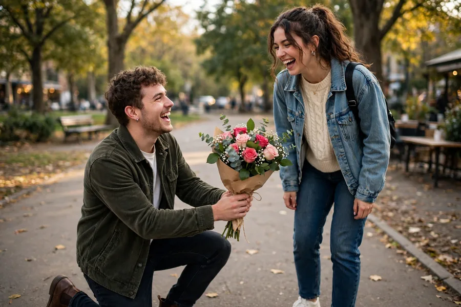Sorry Couple Kneeling with Roses