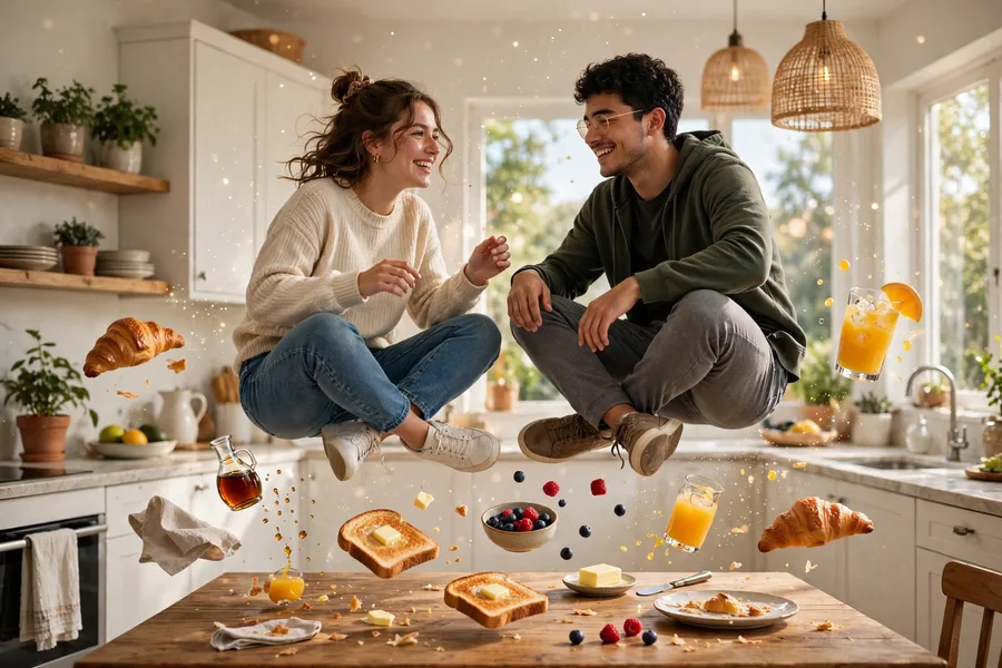 Nano Banana Couple Levitating Breakfast