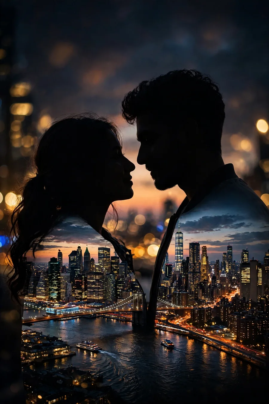 Nano Banana Couple Double Exposure City