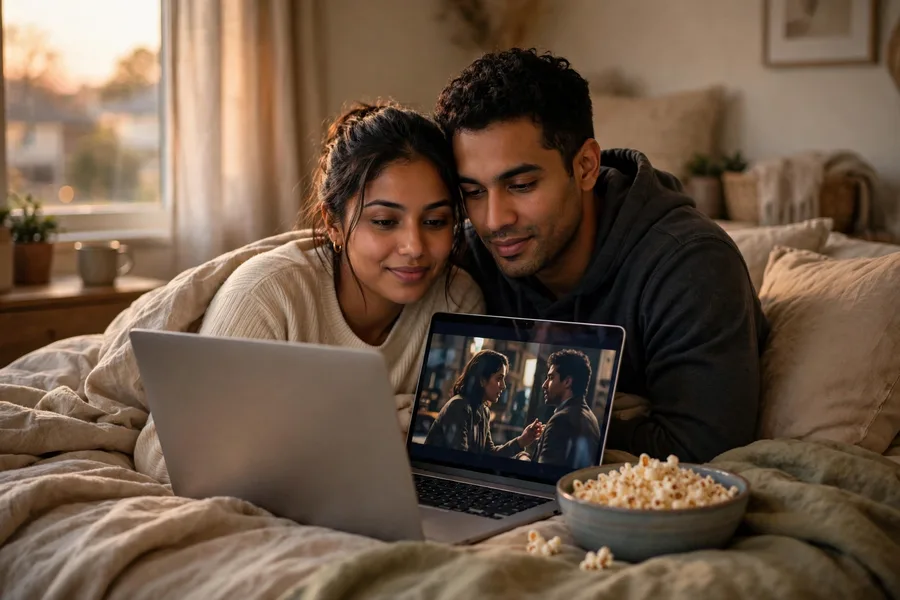 Movie Night in Bed Couple