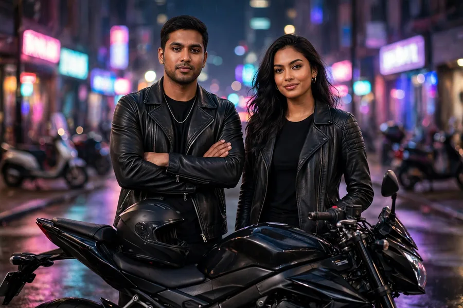 Bold Couple Leather Jacket Bike