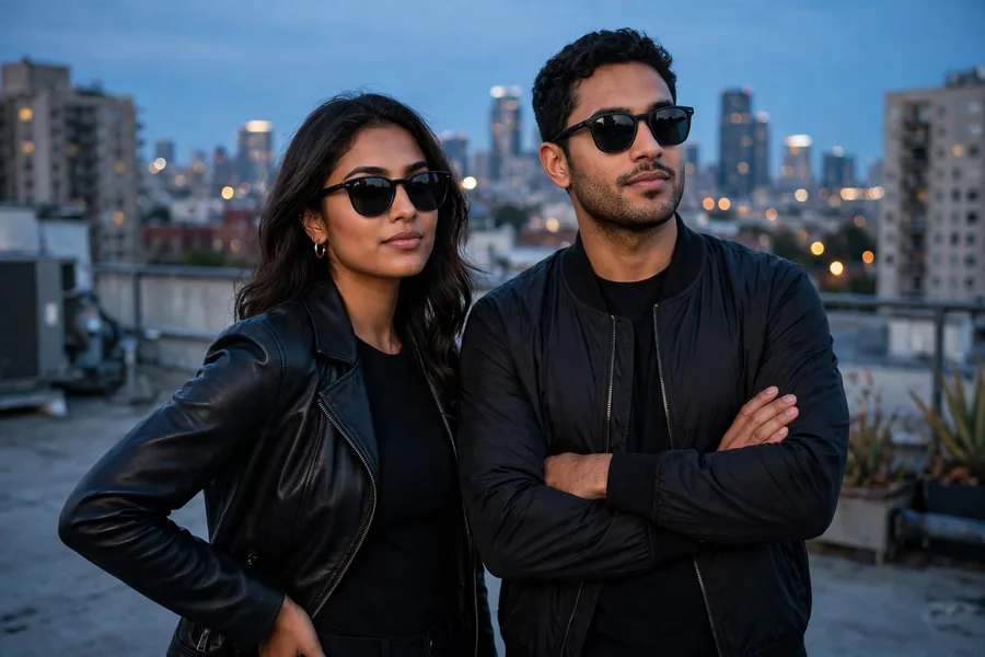 Bold Couple Black Outfit Rooftop