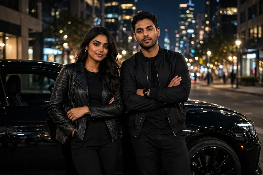 Bold Couple Black Car Night