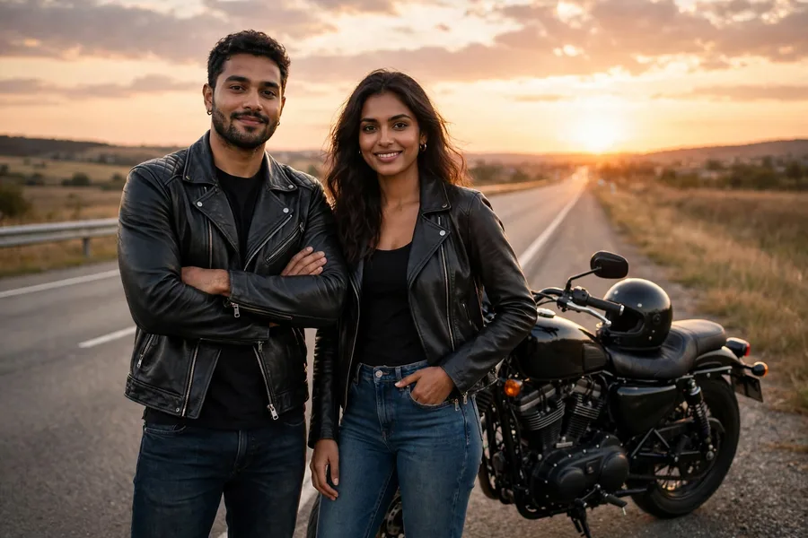 Bold Biker Couple Sunset