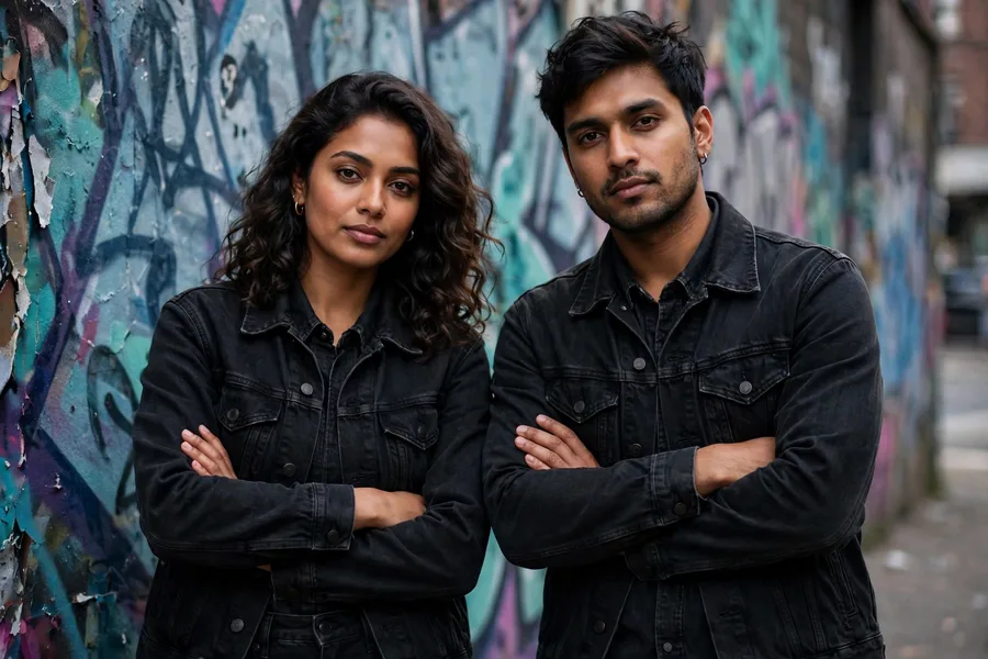 Bold Couple Graffiti Black Denim