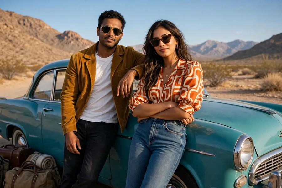 Bold Couple Vintage Car Trip