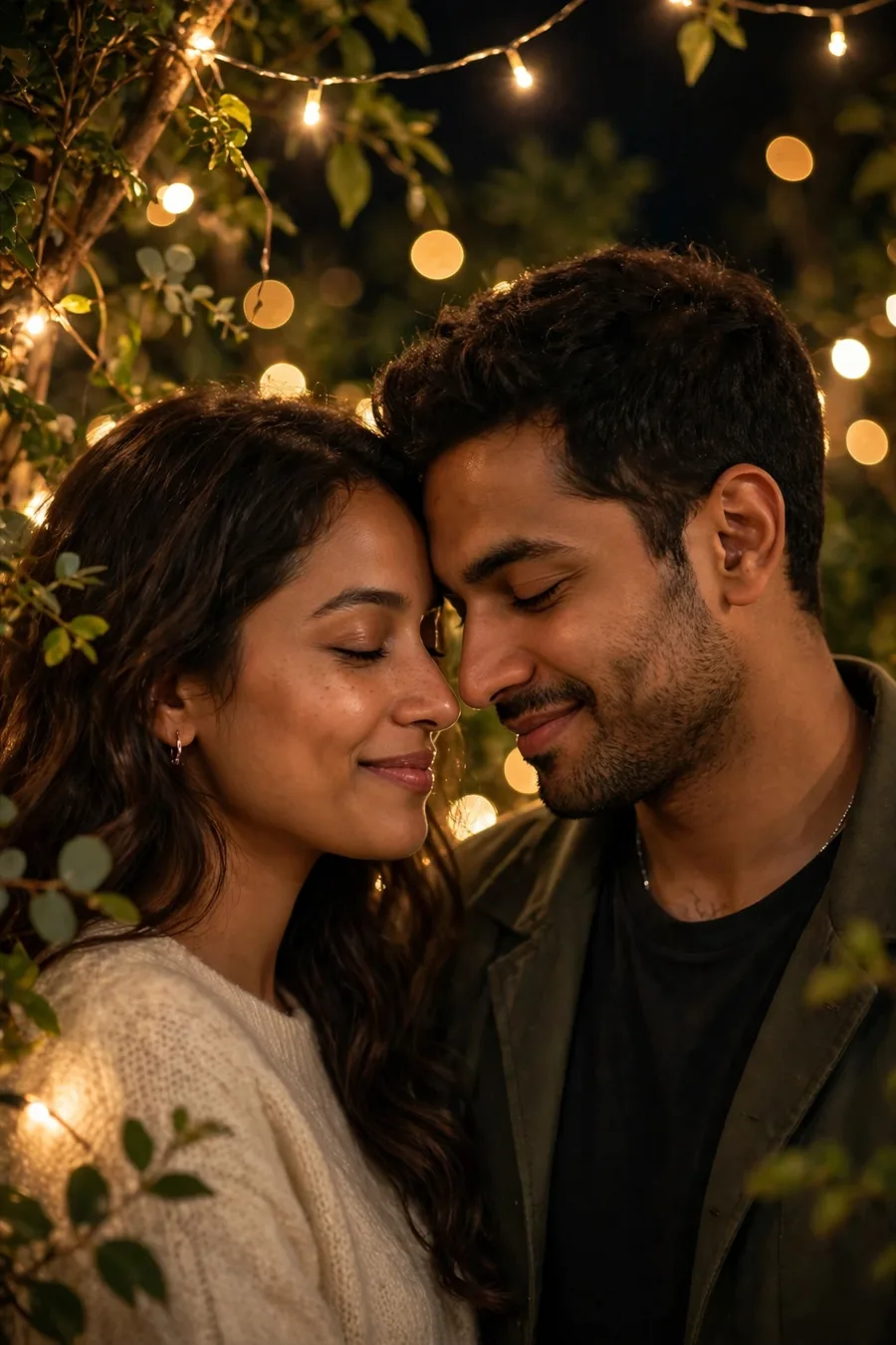 Fairy Lights Kiss Couple