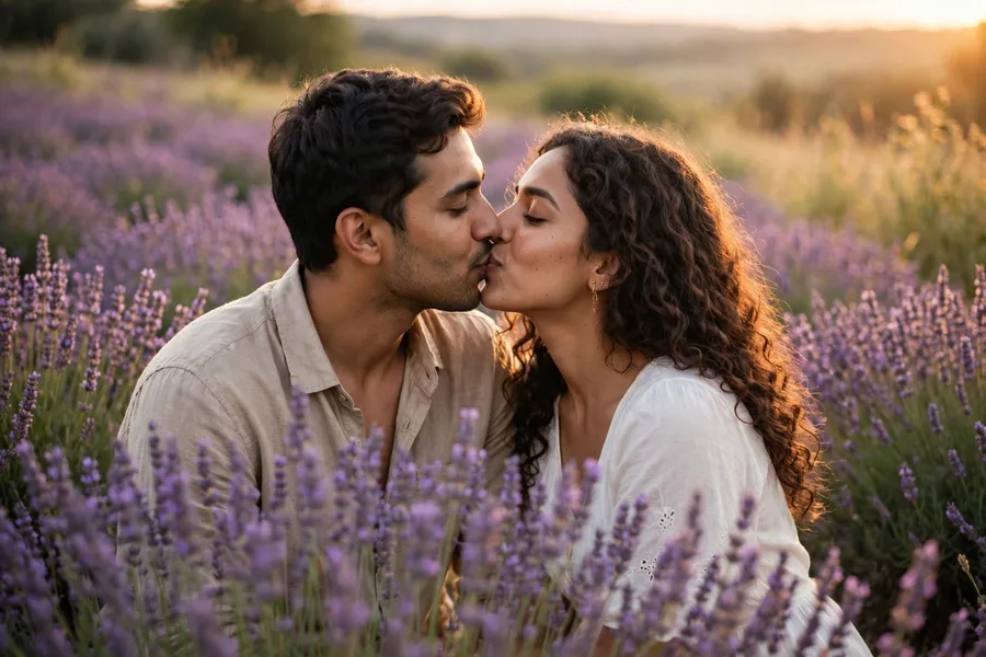 Lavender Field Kiss Couple
