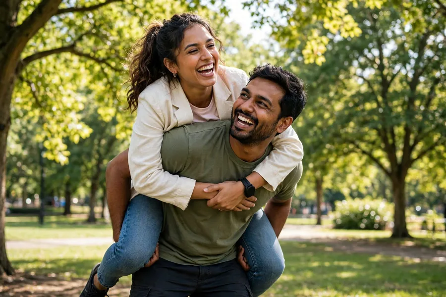 Cute Couple Piggyback Park
