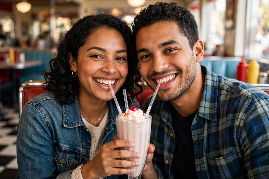 Cute Couple Milkshake Two Straws