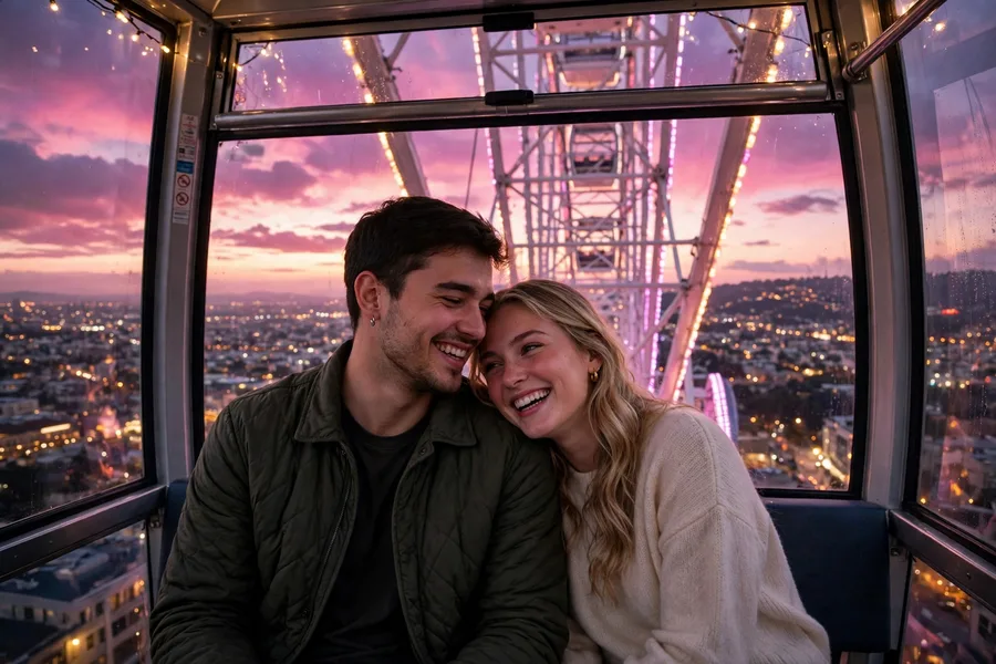 Romantic Couple Ferris Wheel at Dusk
