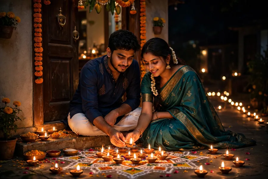 Kali Chaudas Couple Diyas