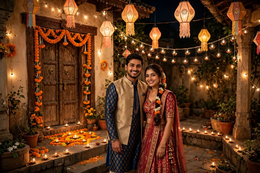Kali Chaudas Lantern Couple