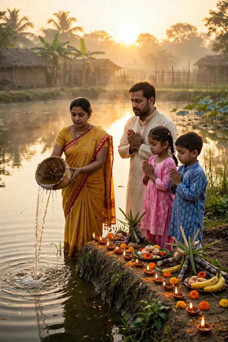 Chhath Puja Family Sunrise