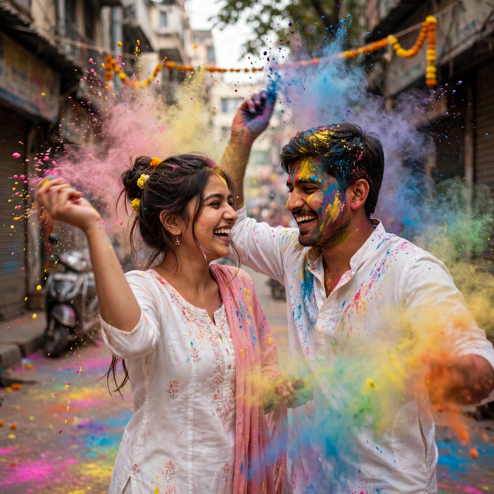 3D Holi Couple City Photo Prompt