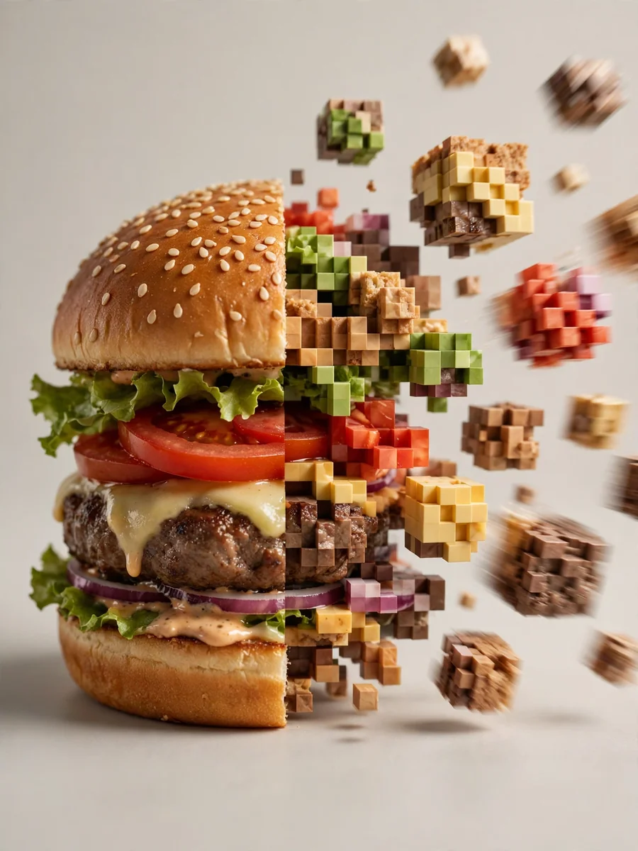 Pixel Dissolve: Minimalist 3D Food Transformation — ChatGPT Prompt