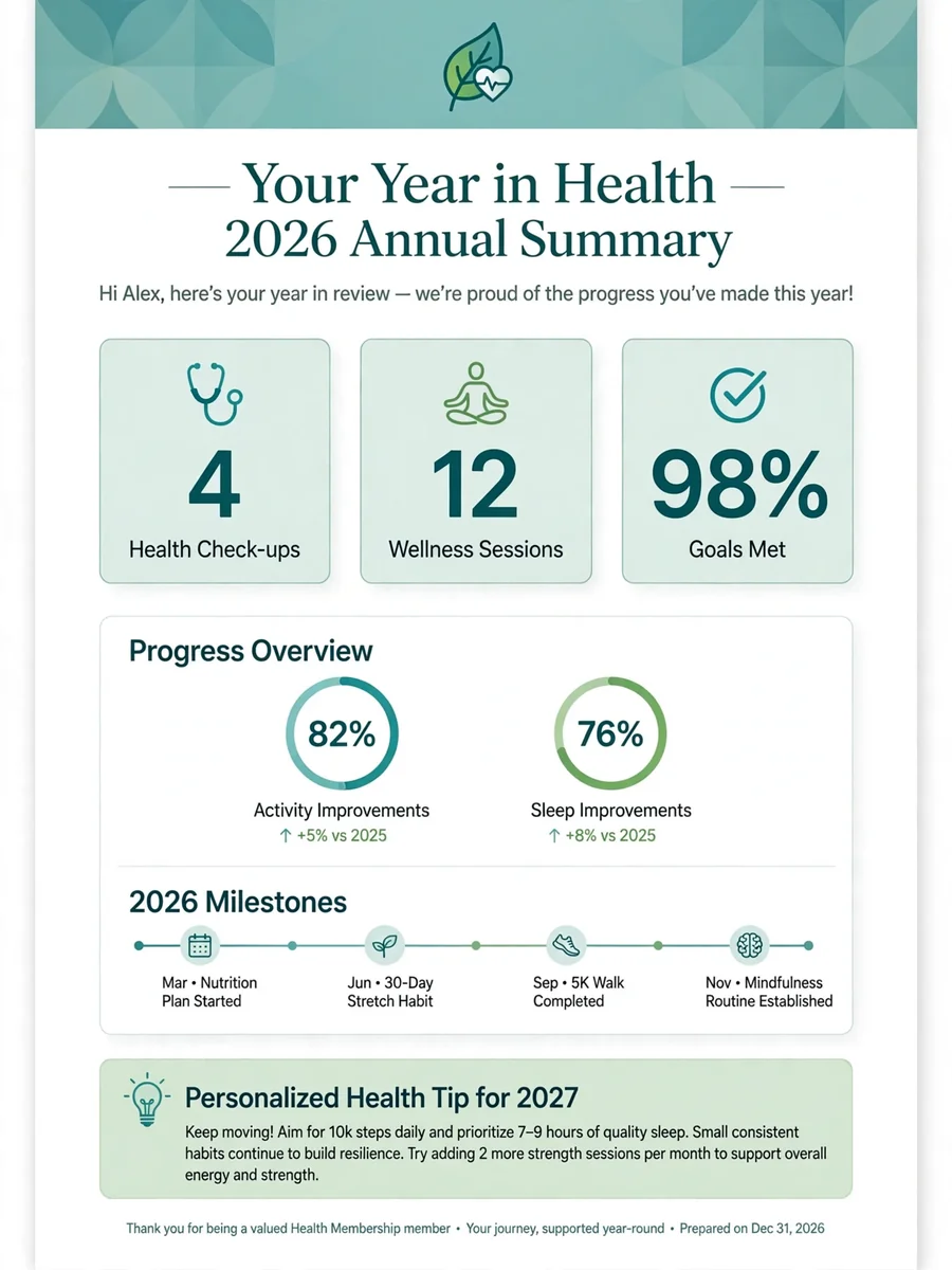 Act as a Custom Health Membership Annual Summary — ChatGPT Prompt
