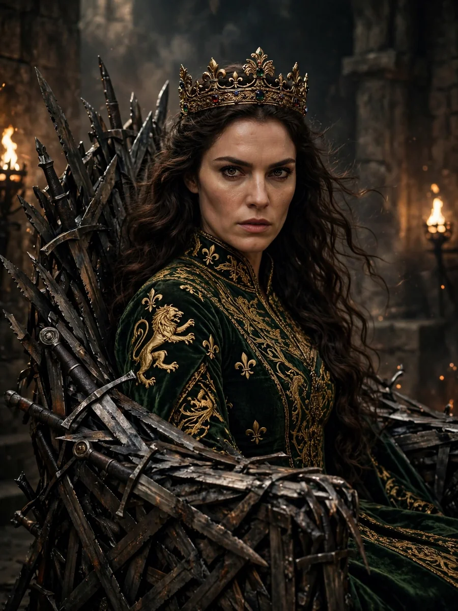 Fierce Medieval Queen on Iron Throne Portrait — ChatGPT Prompt